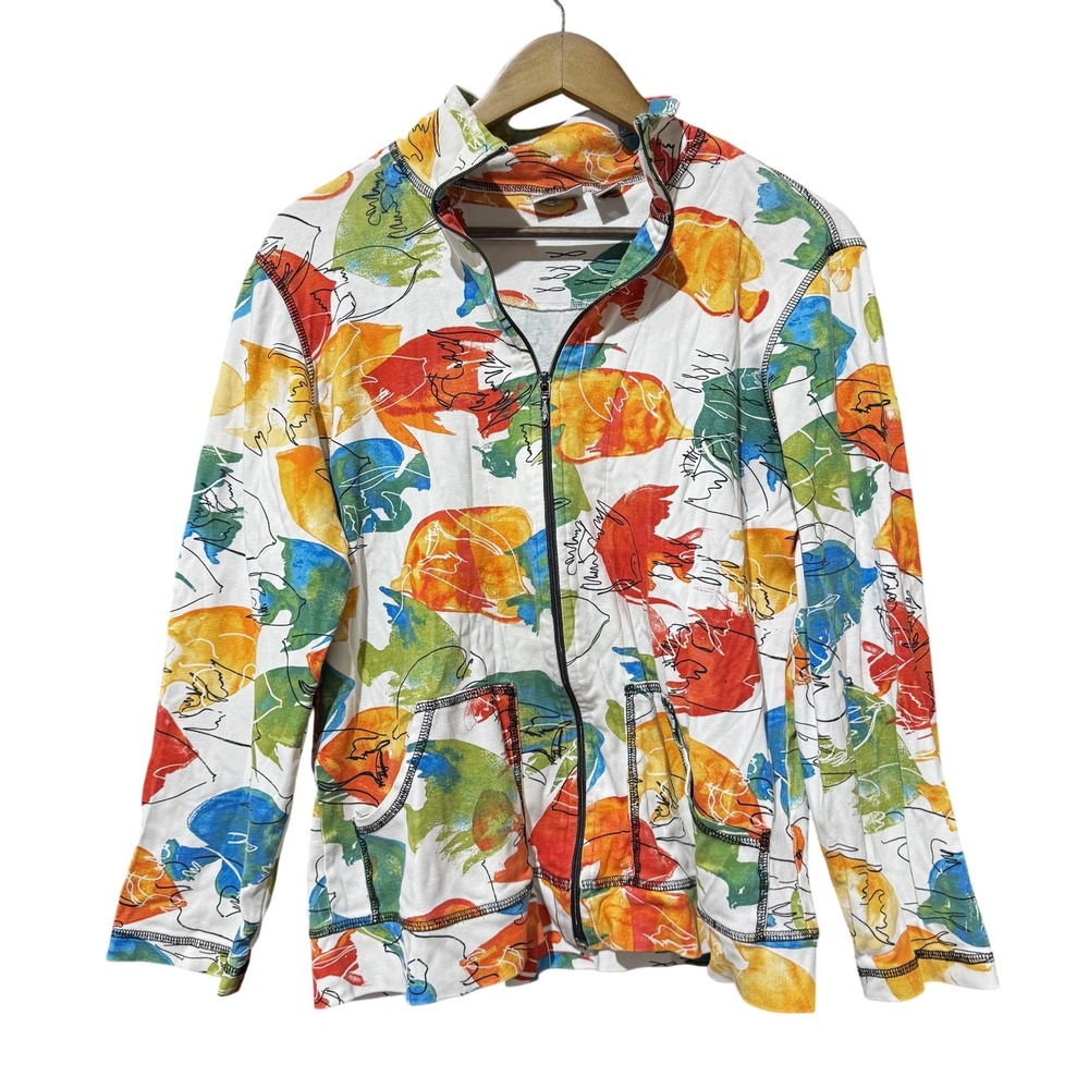 Chicos Jacket Womens Medium Art Print Zip Up Pockets Boho Casual Layering
